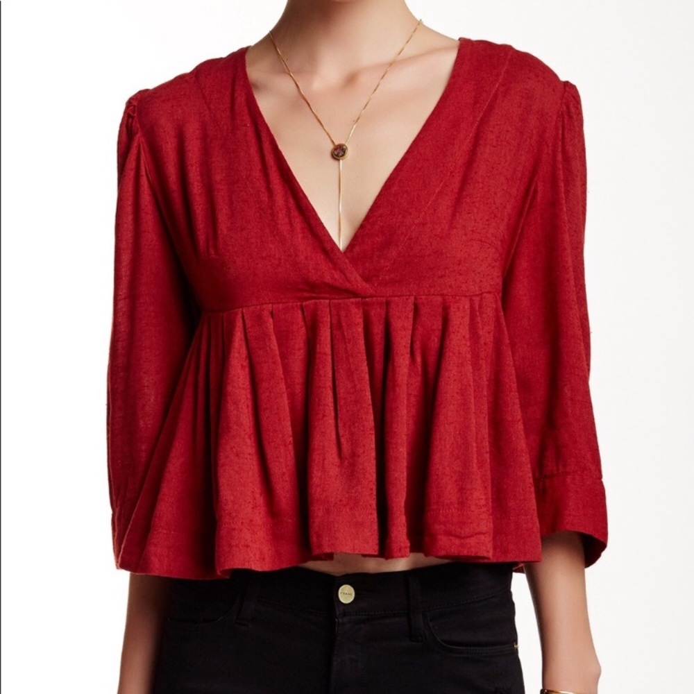 Free People Pleats On Me Rust Blouse Size Large
